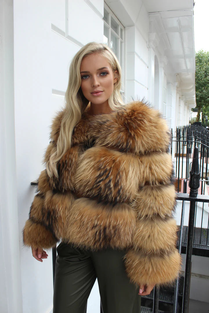 TRIPLE ROW FUR COAT