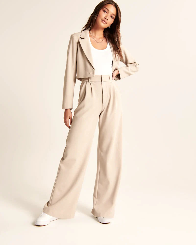 Beige Wide-Leg Trousers