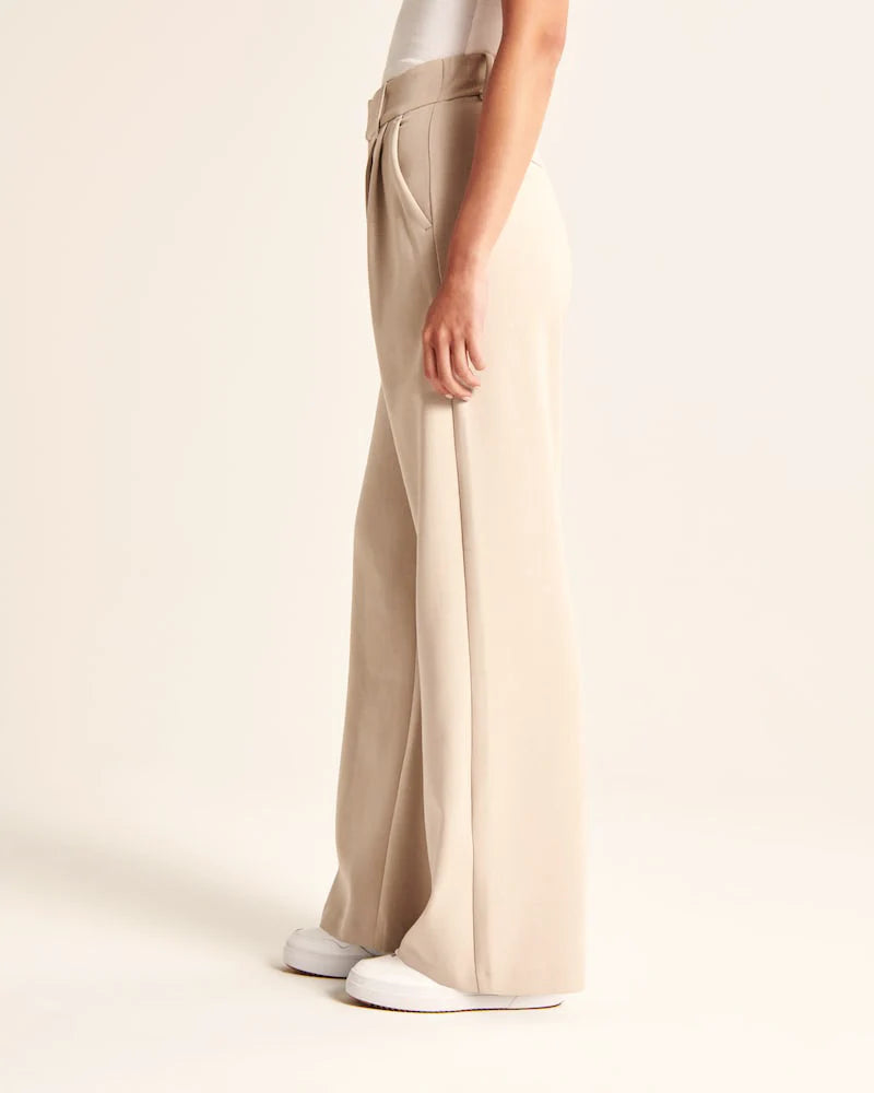 Beige Wide-Leg Trousers