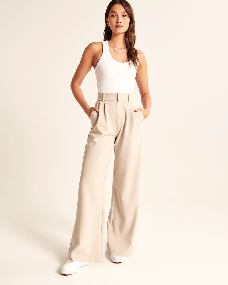 Beige Wide-Leg Trousers